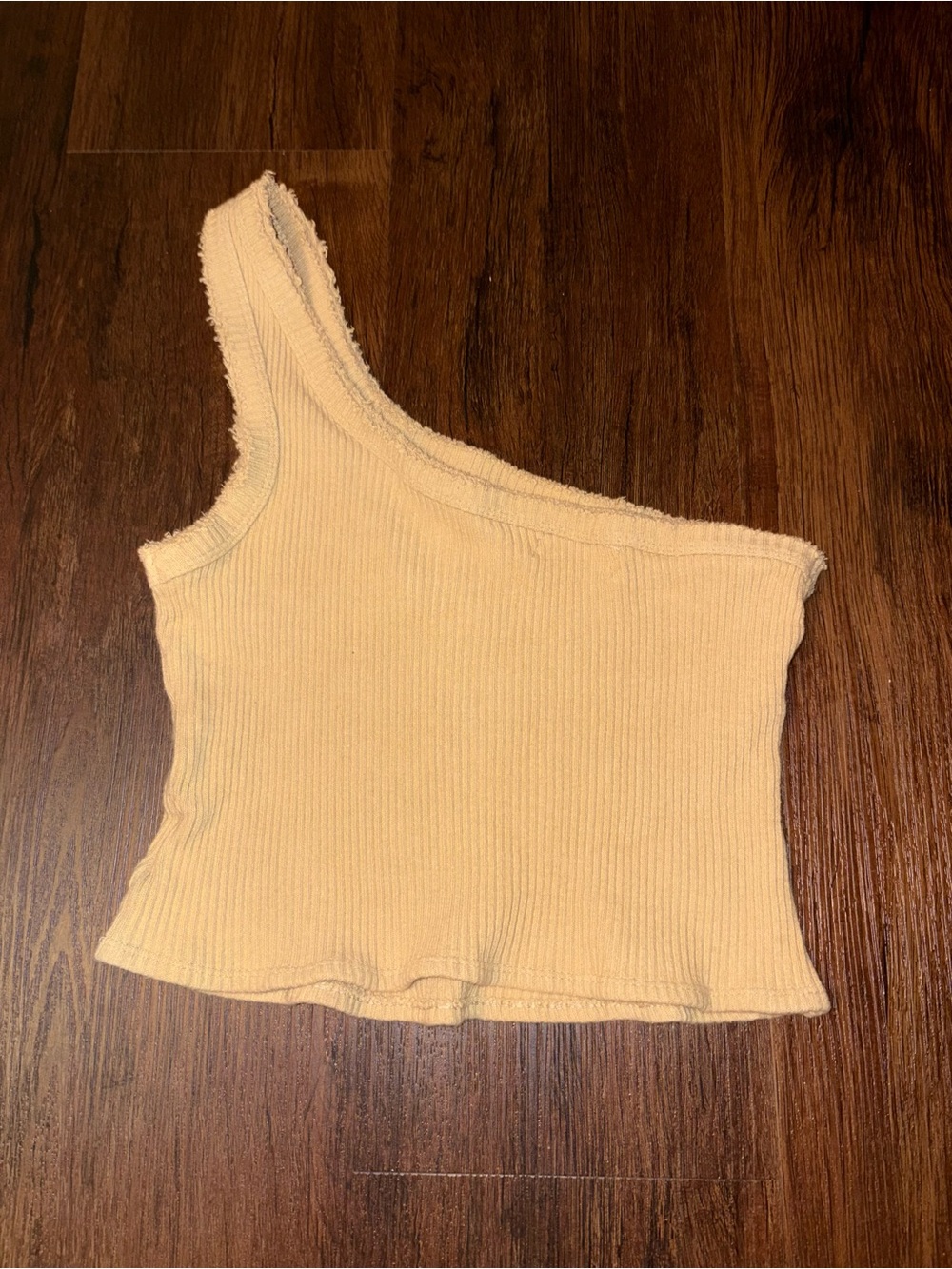 Urban Outfitters One-Shoulder Ribbed Crop Top in Light Beige